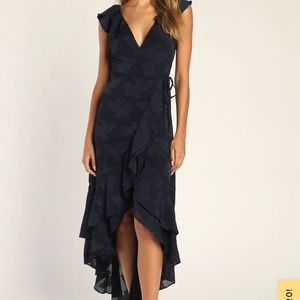 Lulu’s Navy Blue Burnout High Low Wrap Dress. Size XL.